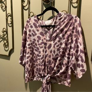 EUC Small Adrienne Pink & Purple Leopard Tie Front Top